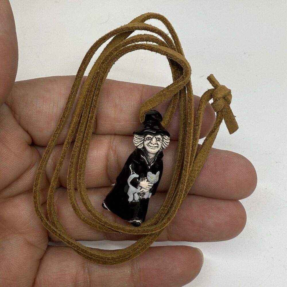 Witch Clay Totem Pendant Necklace On Adjustable Suede Cord